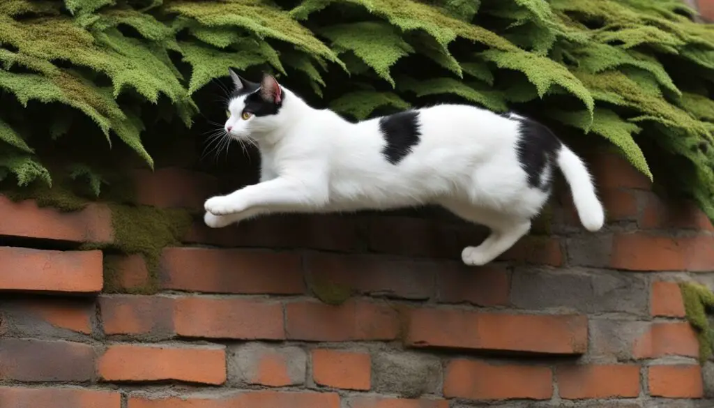 cat jumping on a wall