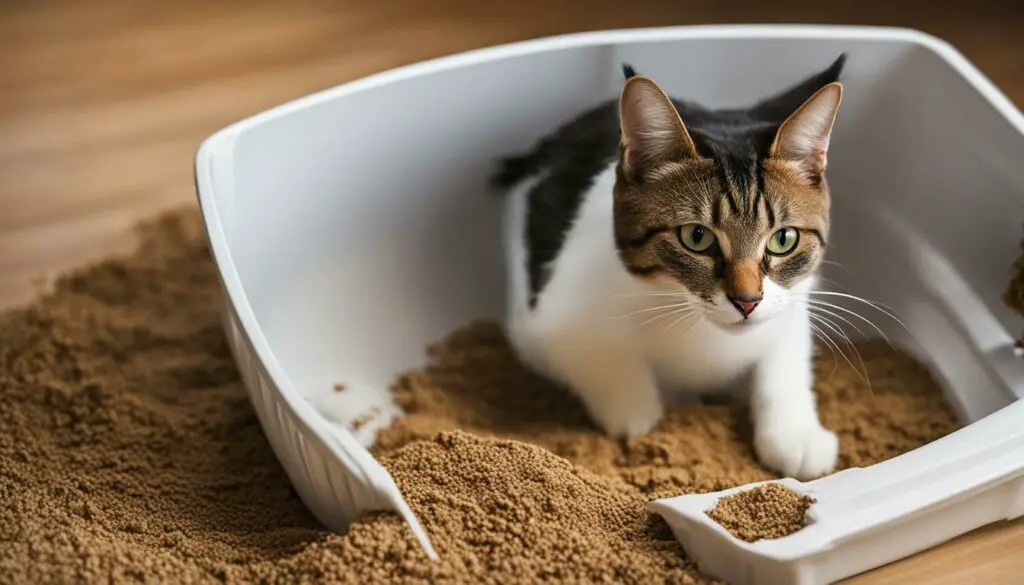cat playing in litter box