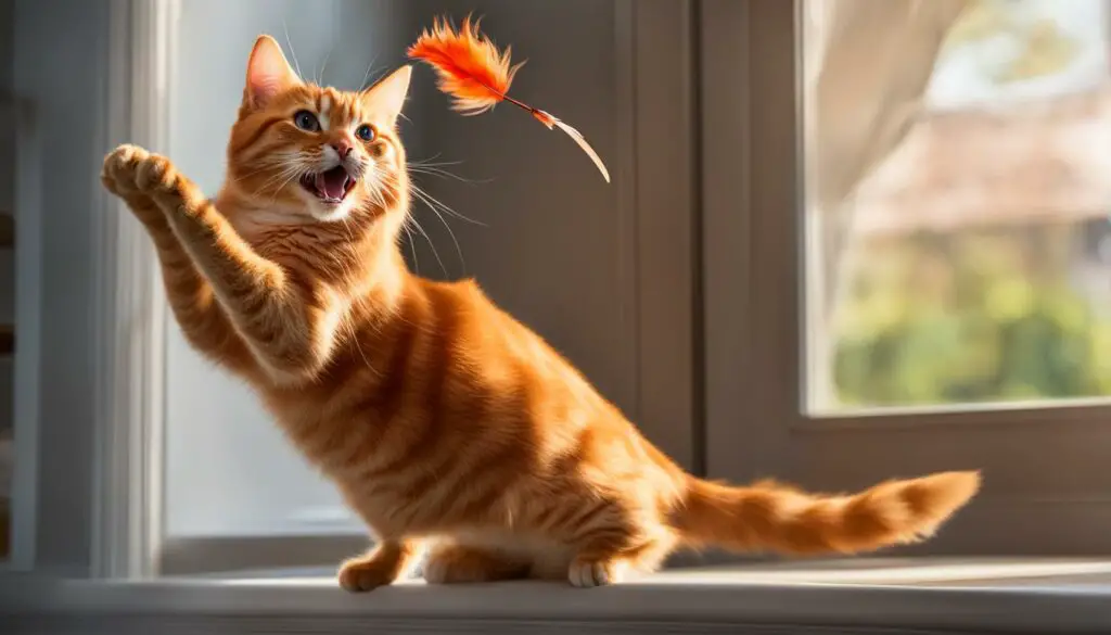 cat playing with feather toy