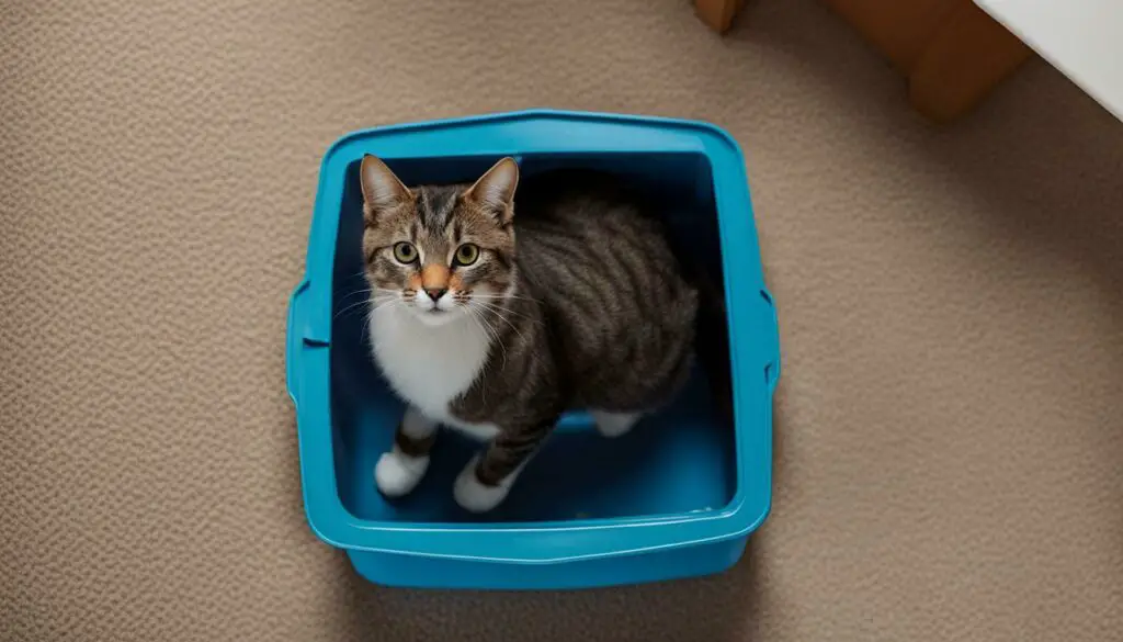 cat plays in litter box