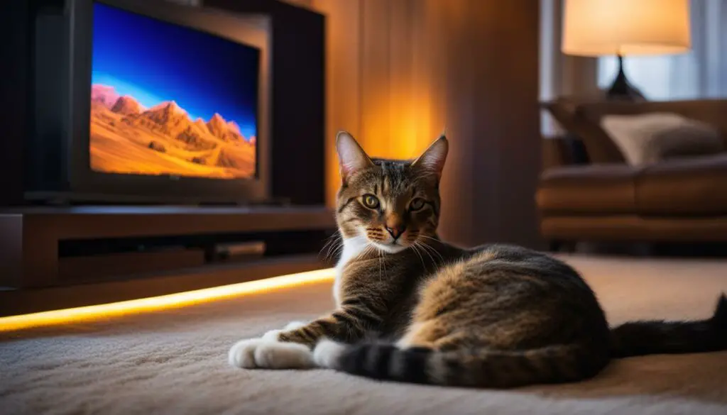 cat sitting in front of TV