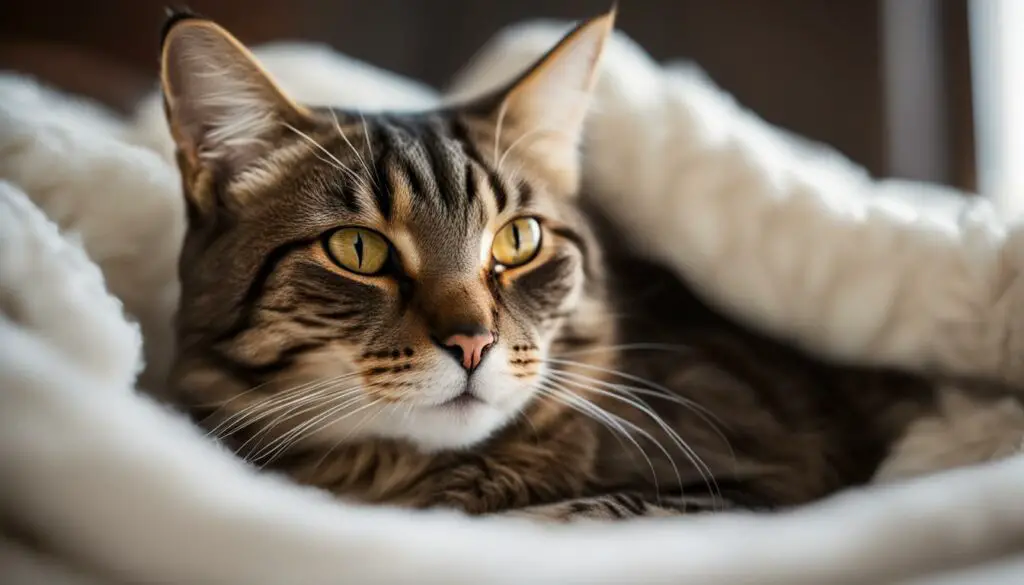 cat sleeping in a cozy bed