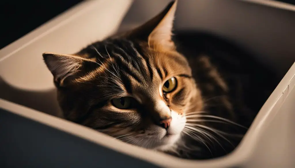 cat sleeping in litter box