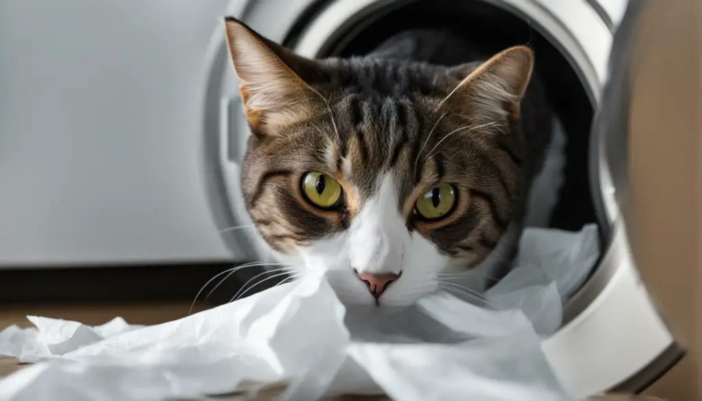 cat with dryer sheet