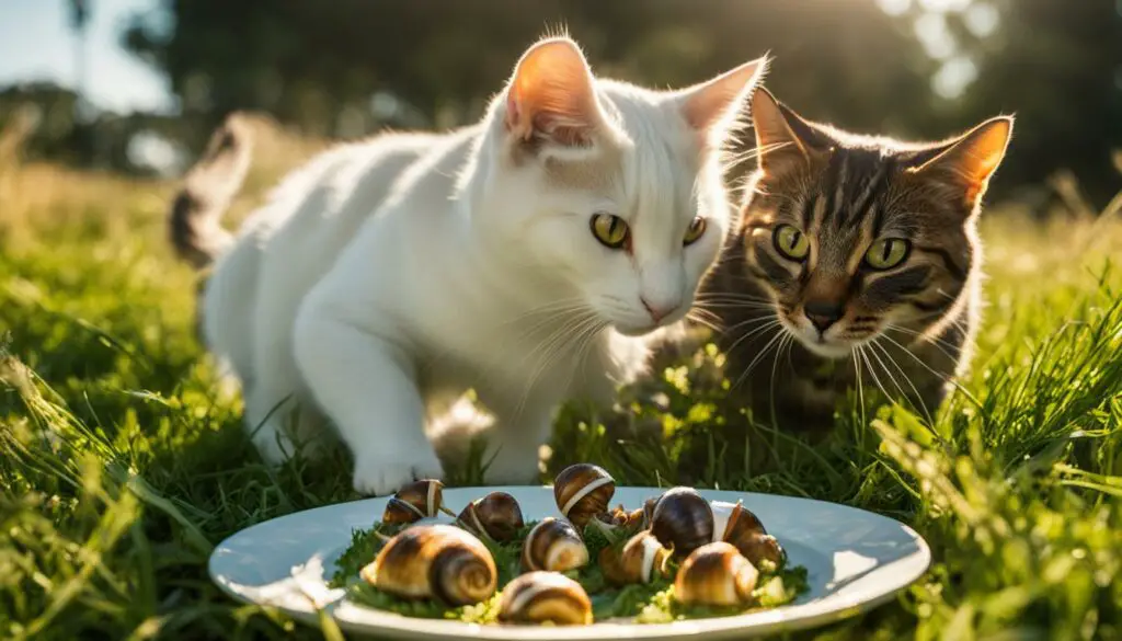 cats eating cooked snails