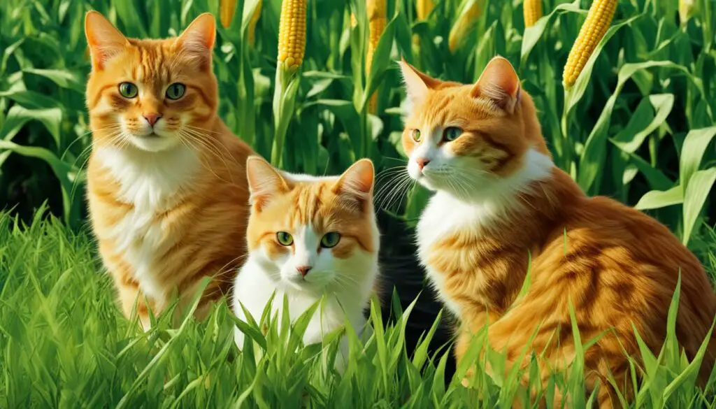 cats eating corn