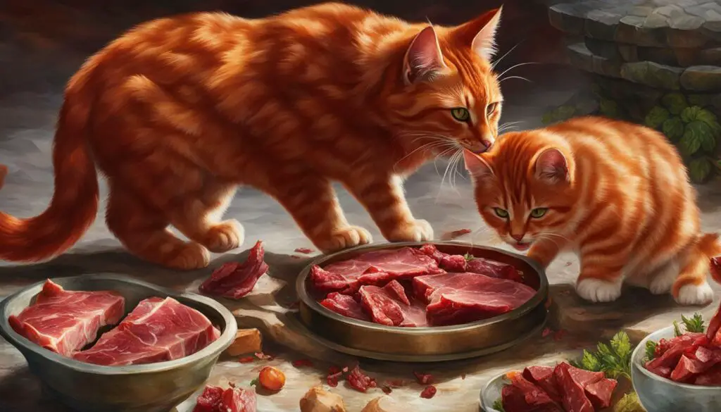 cats eating meat