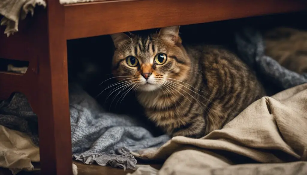 cats hiding under bed