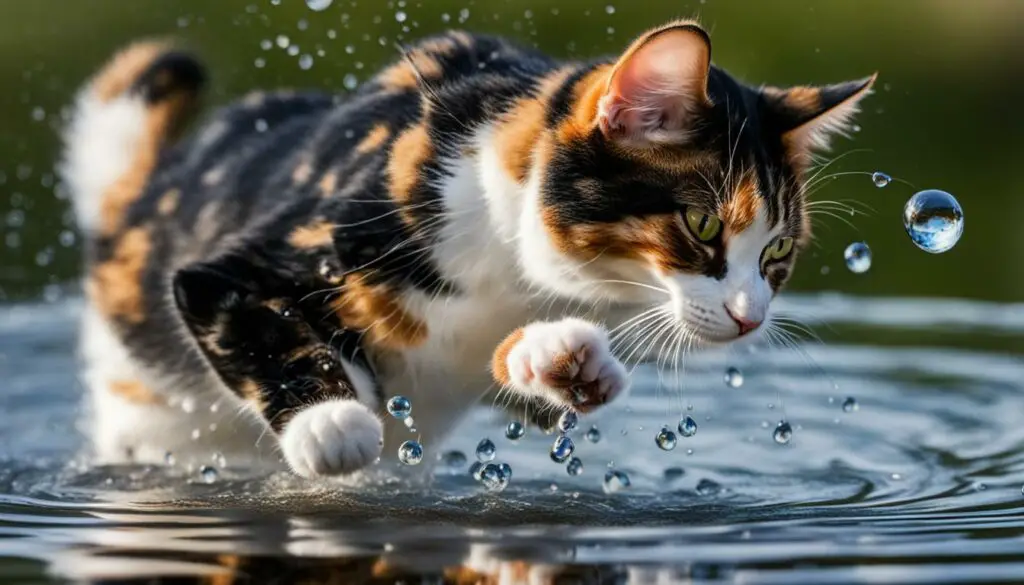 cats playing with water