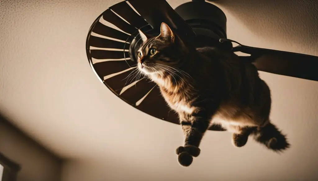 cute cat on ceiling fan