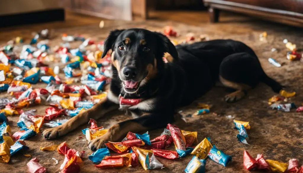 dog ate candy wrapper