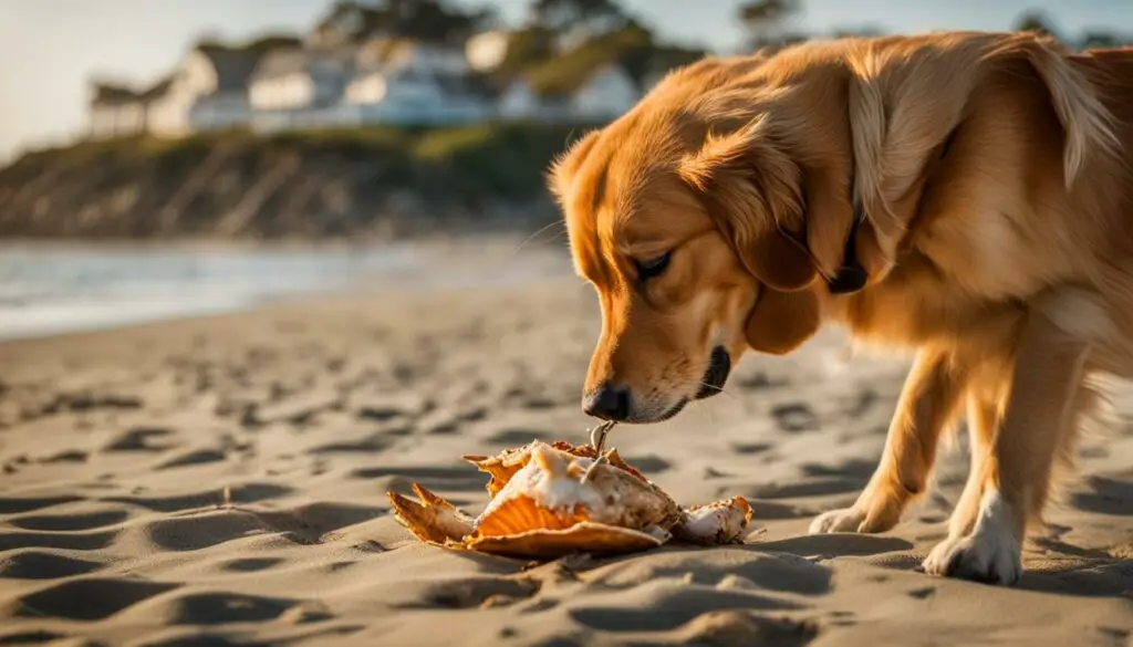 dog eating crab