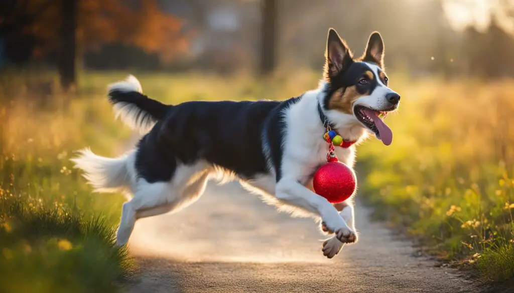 dog greeting behavior with toy