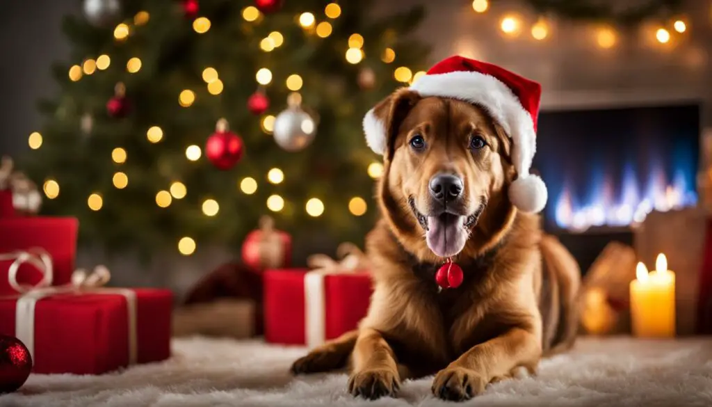 dog with holiday decorations