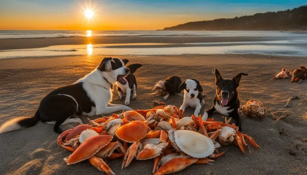 dogs and crab shells