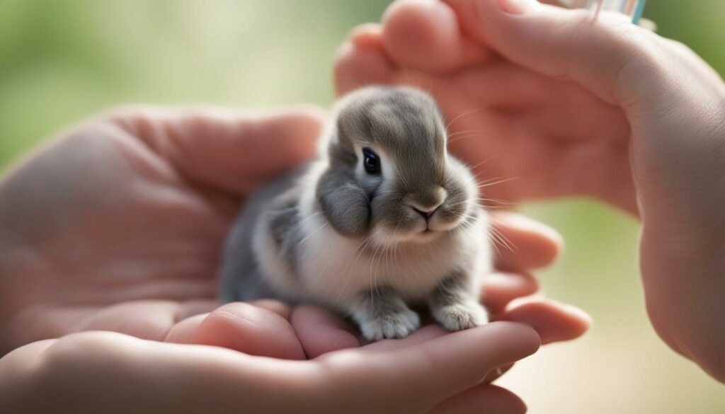 hand-feeding baby rabbits