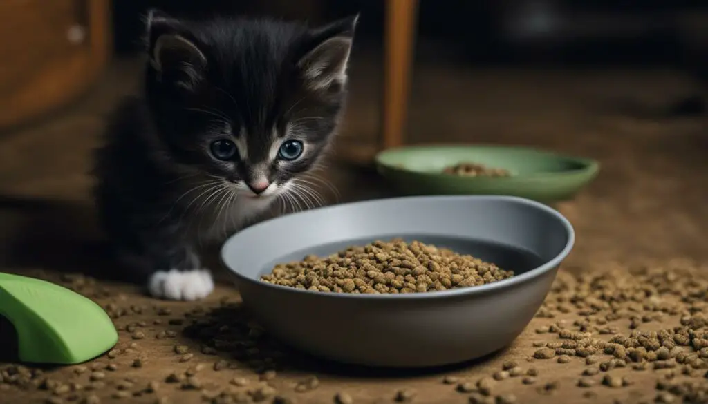 kitten eating cat food