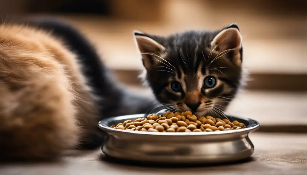 kitten eating from its own food bowl
