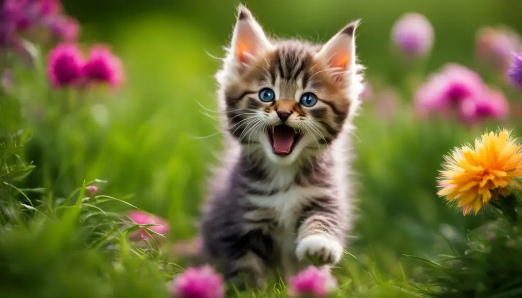 kitten growling with toy