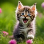 kitten growling with toy