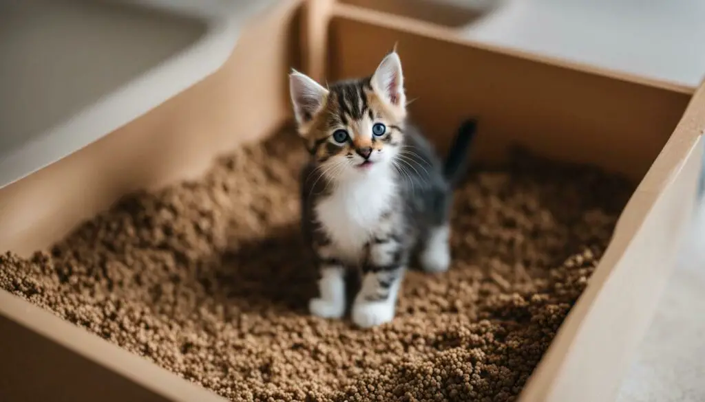 kitten meows in litter box