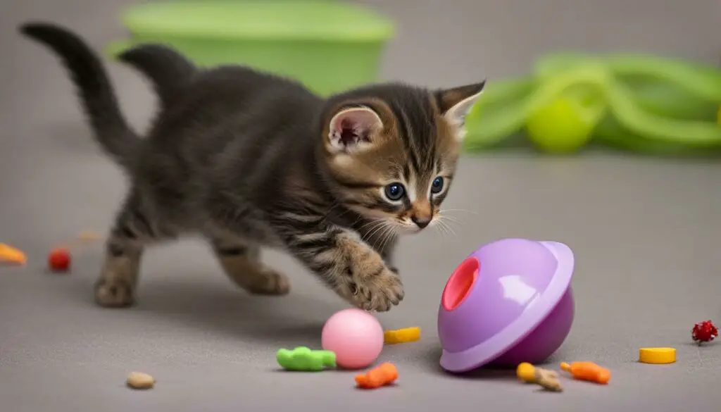 kitten playing with a toy mouse
