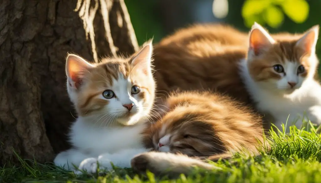 kittens with mother outdoors