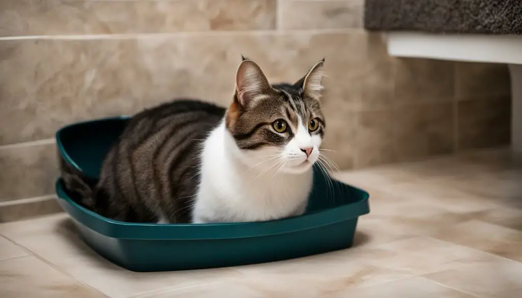 male cat meowing in litter box