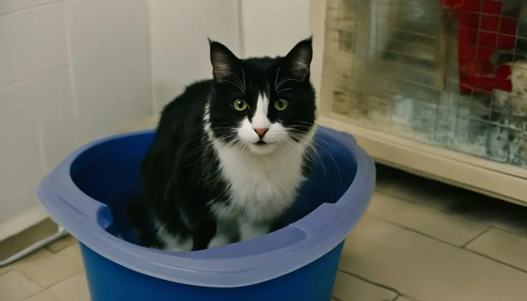 male cat meowing in litter box