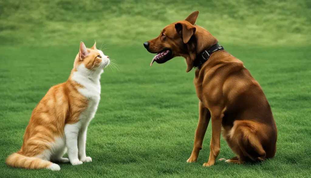 meowing cat and barking dog