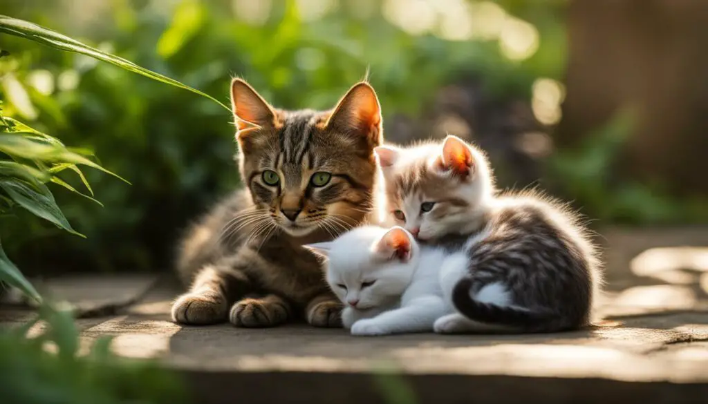 outdoor kittens with mother