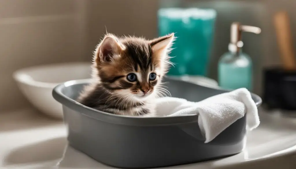 preparing to bathe a kitten