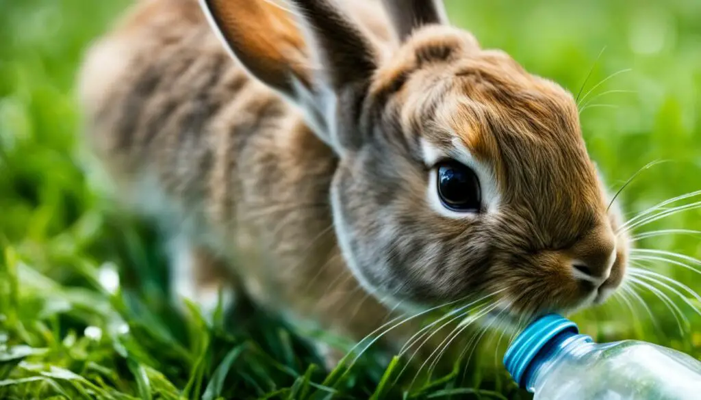 rabbit drinking from a water bottle