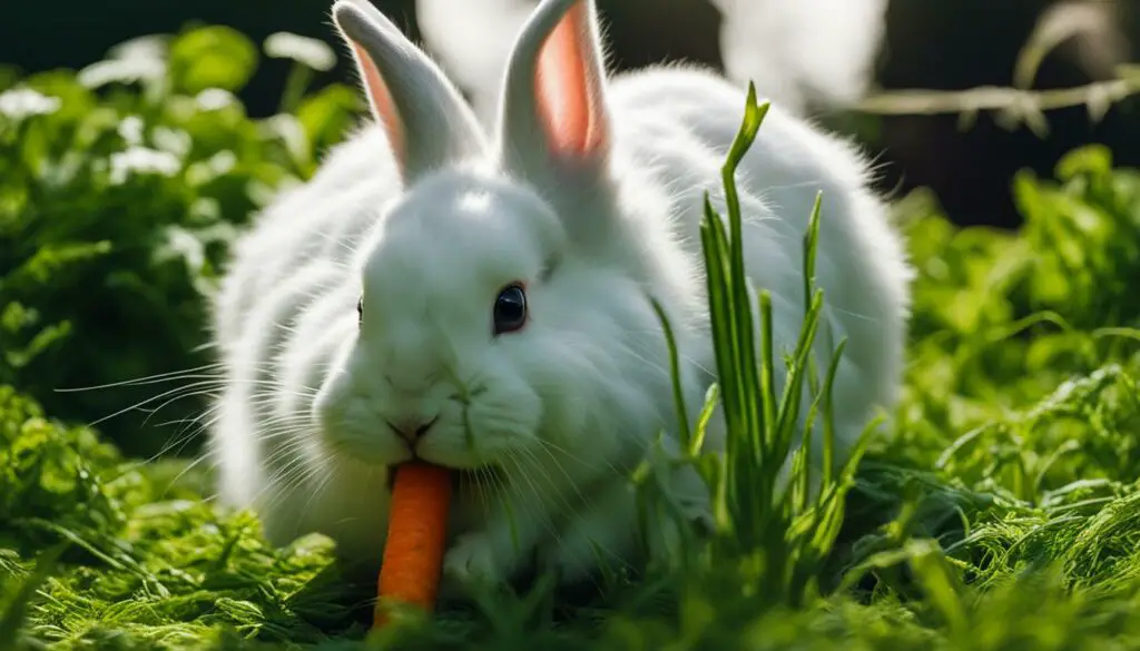 rabbit eating a fresh vegetable