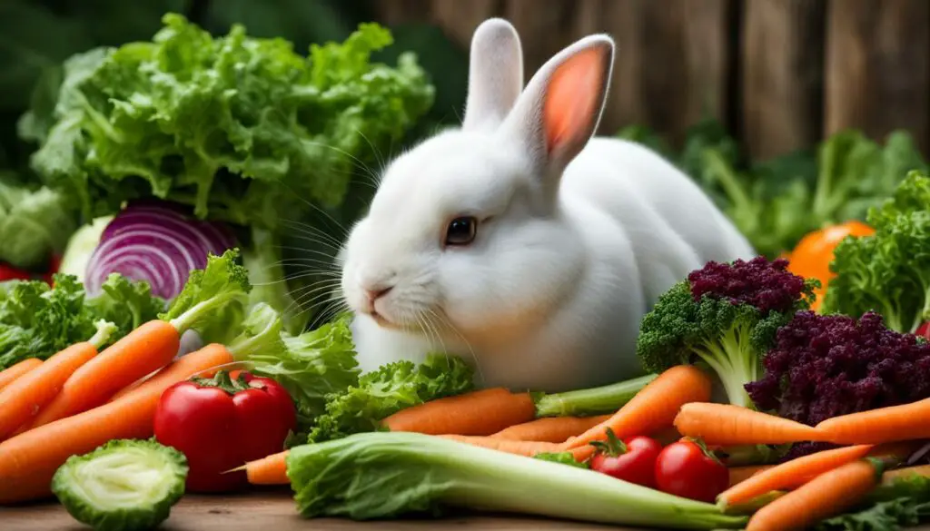 rabbit eating fresh vegetables