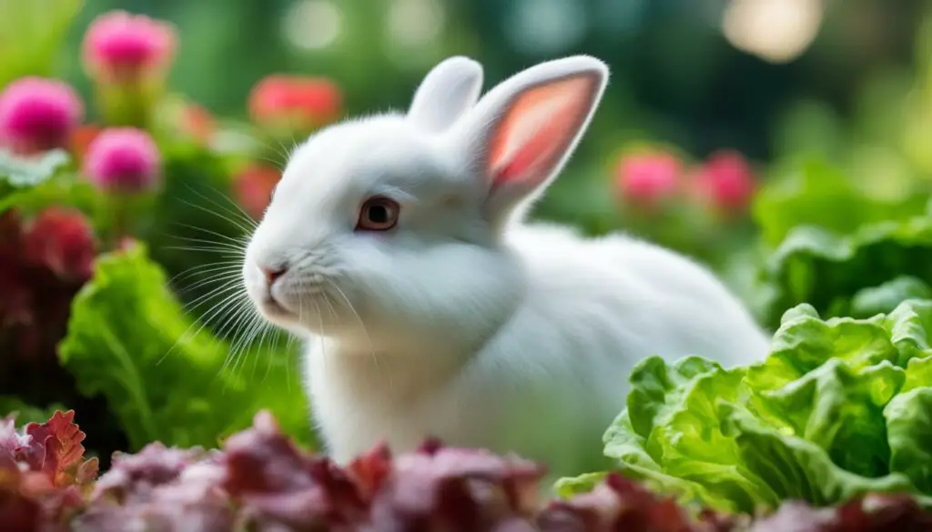 rabbit eating lettuce