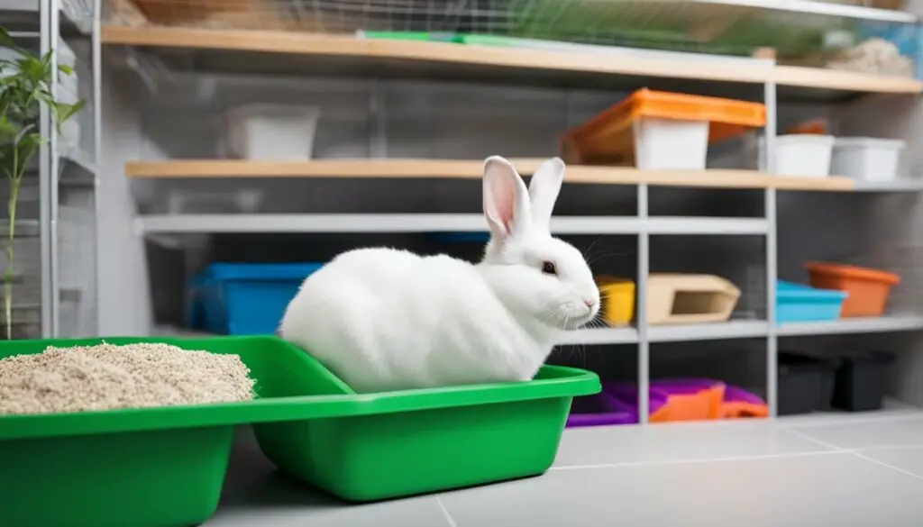 rabbit in a litter box