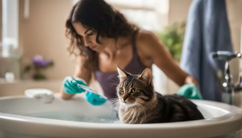 reducing stress while bathing a cat