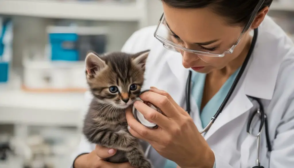 veterinarian examining kitten